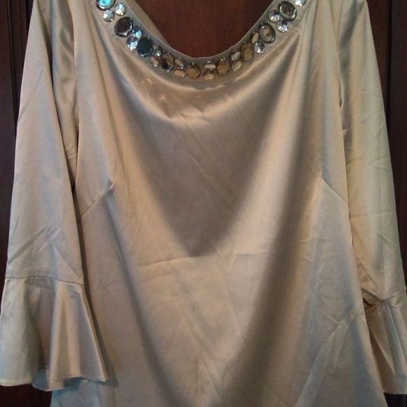 ECI NY Shirt Womens Silvery Gray Blouse Beaded Size Large - Picture 7 of 7